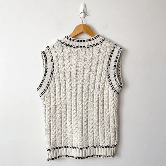Zara Cable Knit Whip Stitch Sweater Vest Ecru Black Size Small - Picture 11 of 12